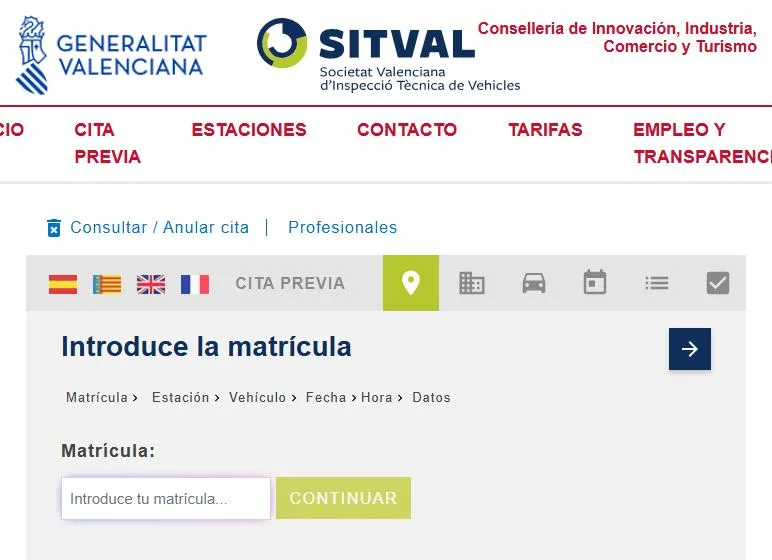 Paso 1 para pedir cita en la ITV: Entra en la web oficial de cita previa de SITVAL.