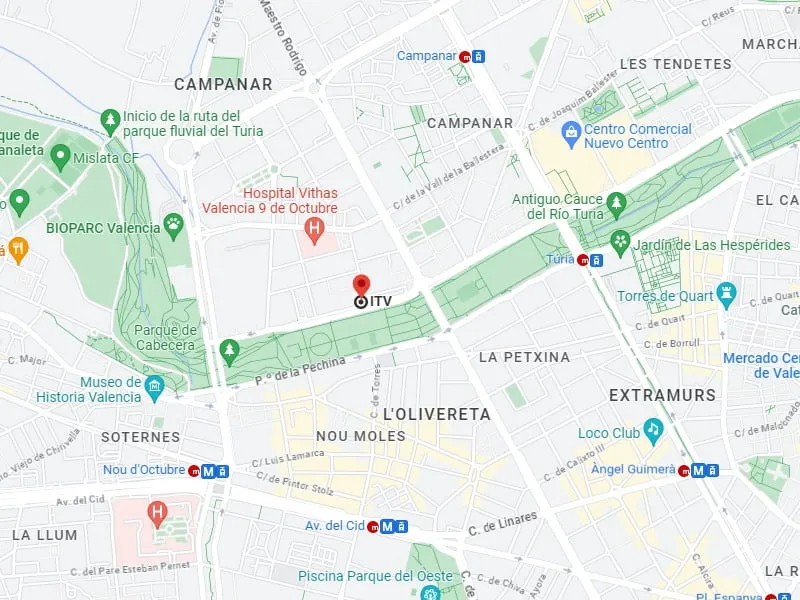 Mapa de la ubicación de la ITV de Campanar (Valencia)