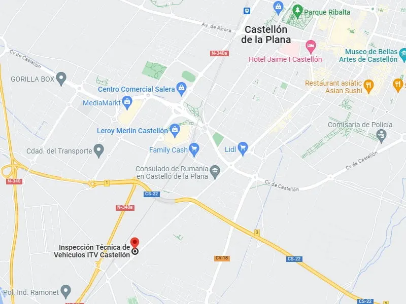 Mapa de la ubicación de la ITV de Castellón de la Plana
