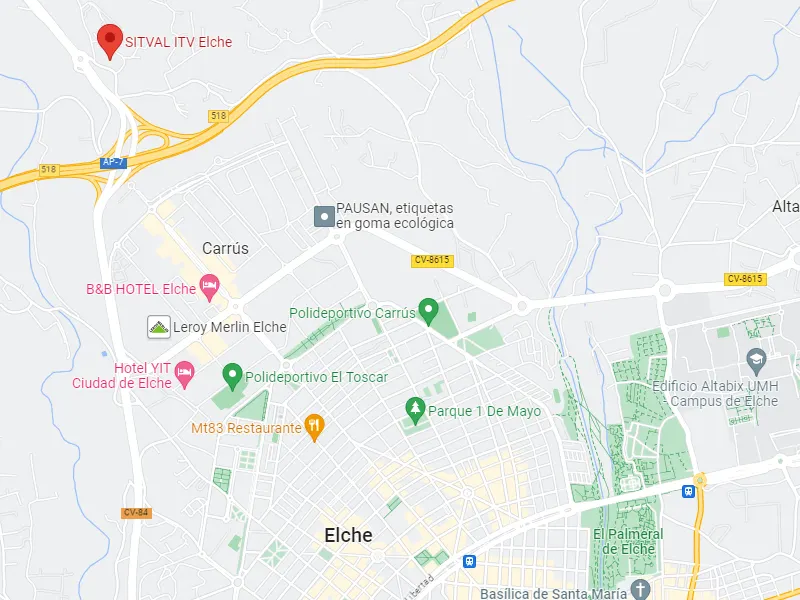 Mapa de la ubicación de la ITV de Elche