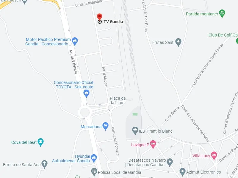 Mapa de la ubicación de la ITV de Gandía