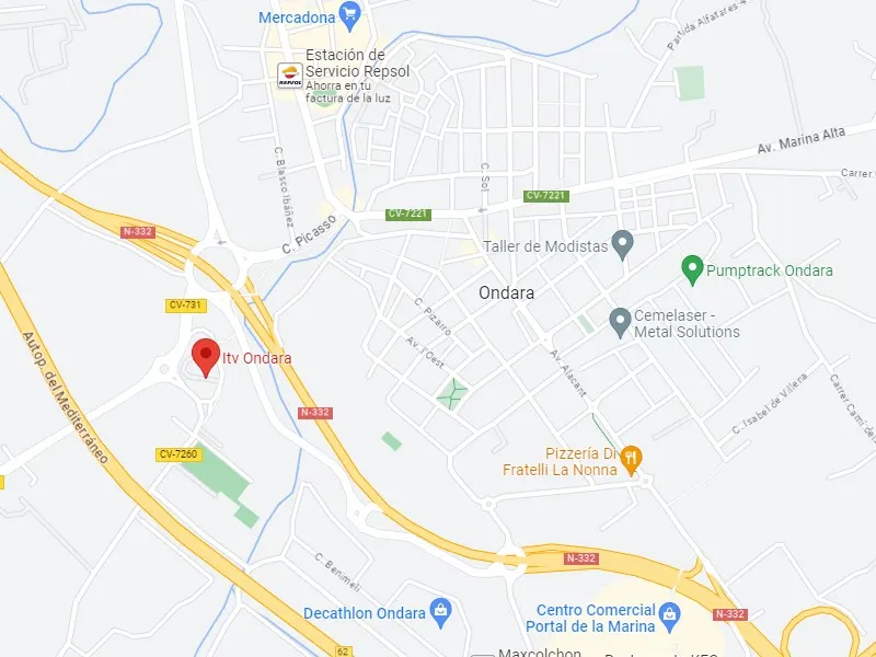 Mapa de la ubicación de la ITV de Ondara