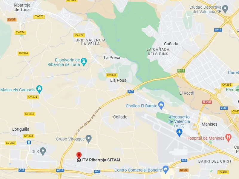 Mapa de la ubicación de la ITV de Riba-roja de Túria
