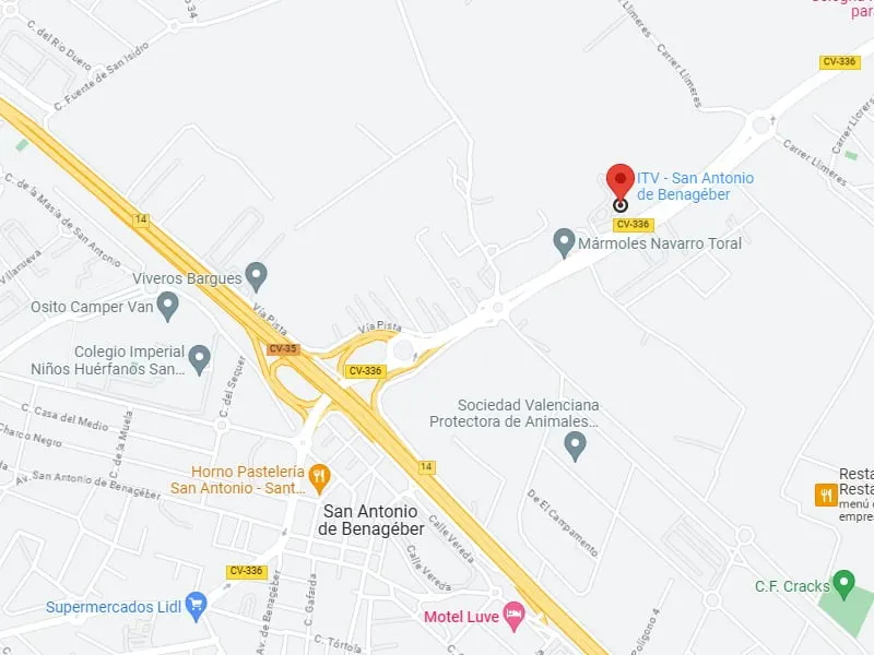 Mapa de la ubicación de la ITV de San Antonio de Benagéber