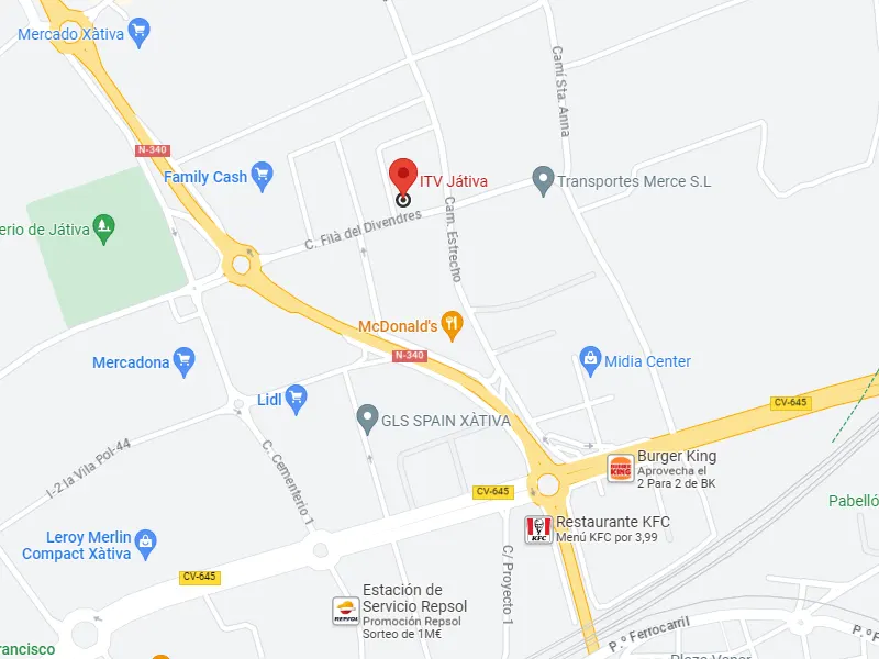 Mapa de la ubicación de la ITV de Xàtiva